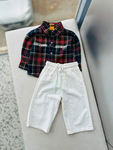 STIM131 Boys Full Sleeve Check Shirt with Linen Pant Set