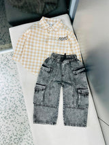 STIM134 Boys Full Sleeve Check Shirt with Baggy Jeans Set