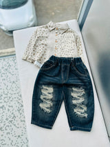 STIM135 Boys Full Sleeve Oversized Shirt with Baggy Jeans Set