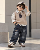 STIM168 Unisex Full Sleeve Oversized Shirt with Attatched Vest and Pant Set