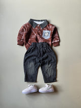 STIM122 Unisex Full Sleeve Oversized Full Sleeve Polo T Shirt and Pant Set Dark Red