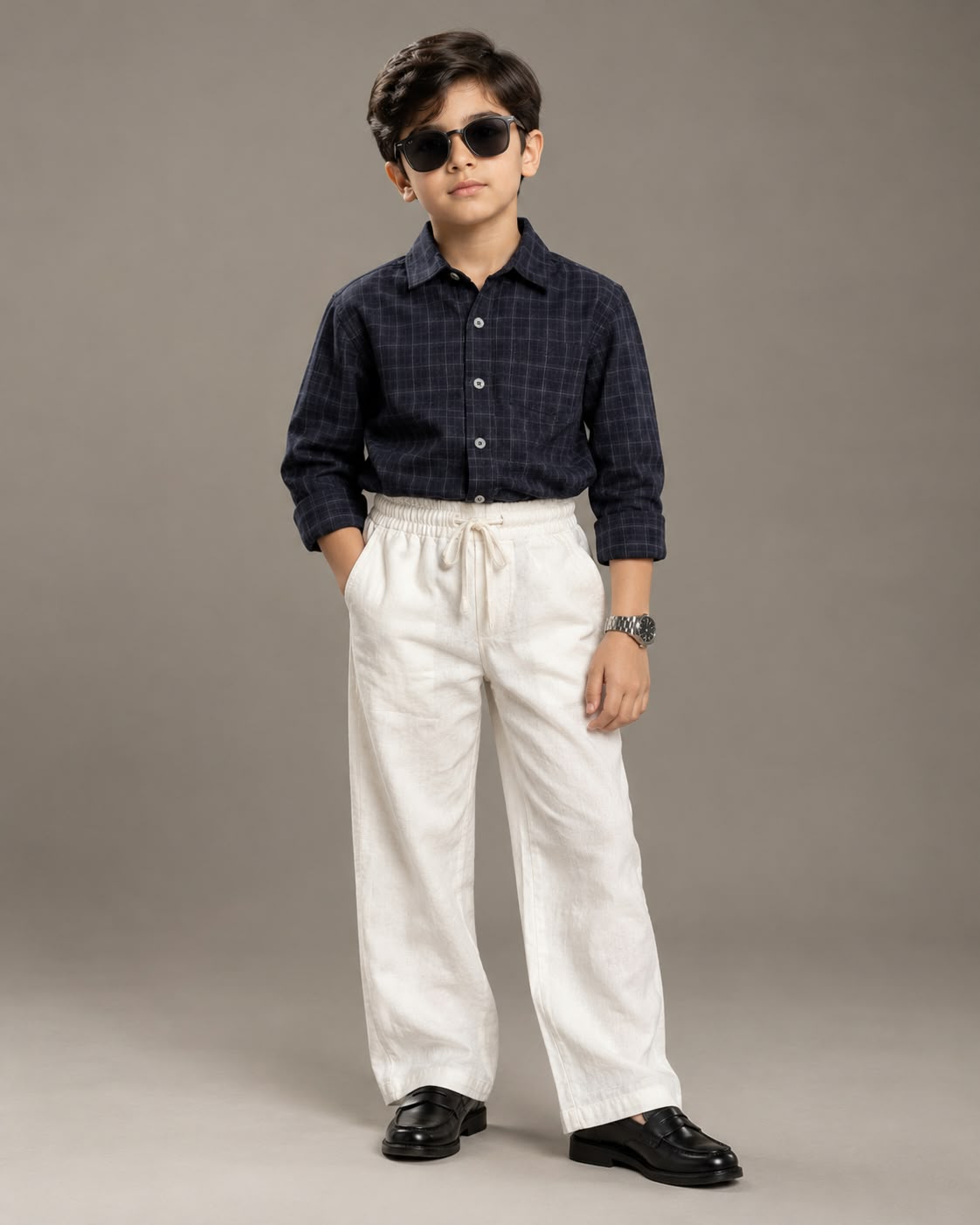 SHGMU08-02 Boys Full Sleeve Oversized Check Shirt (Big)