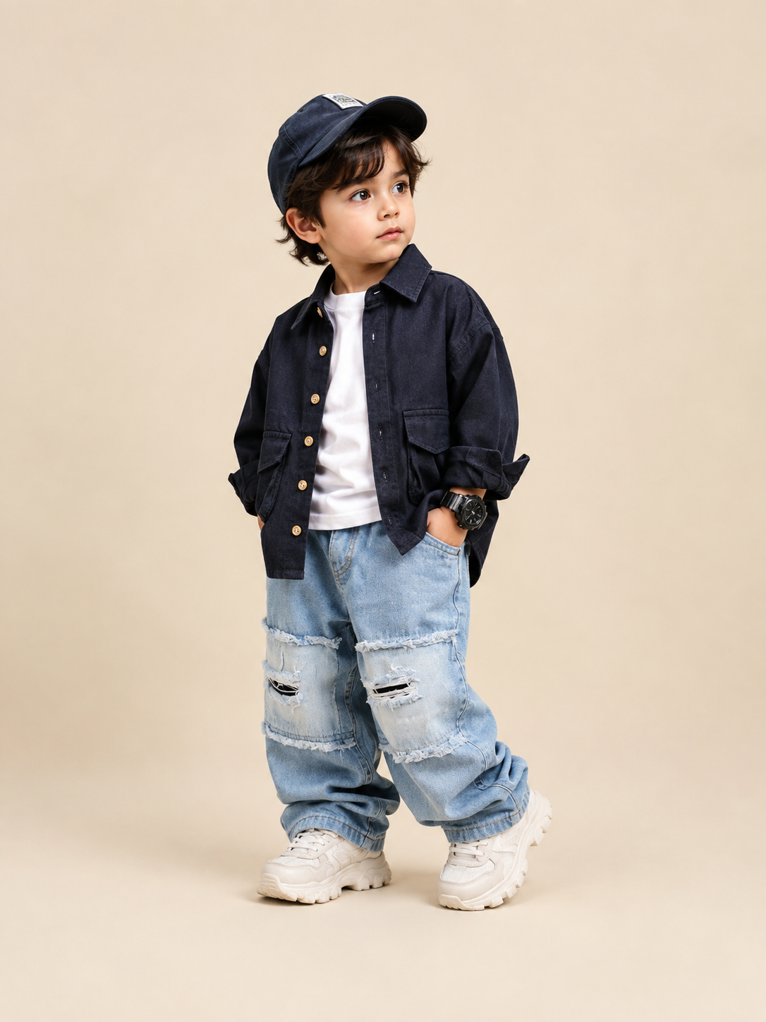 ST101 Unisex Full Sleeve Oversized Shirt with Inner T Shirt and Baggy Jeans