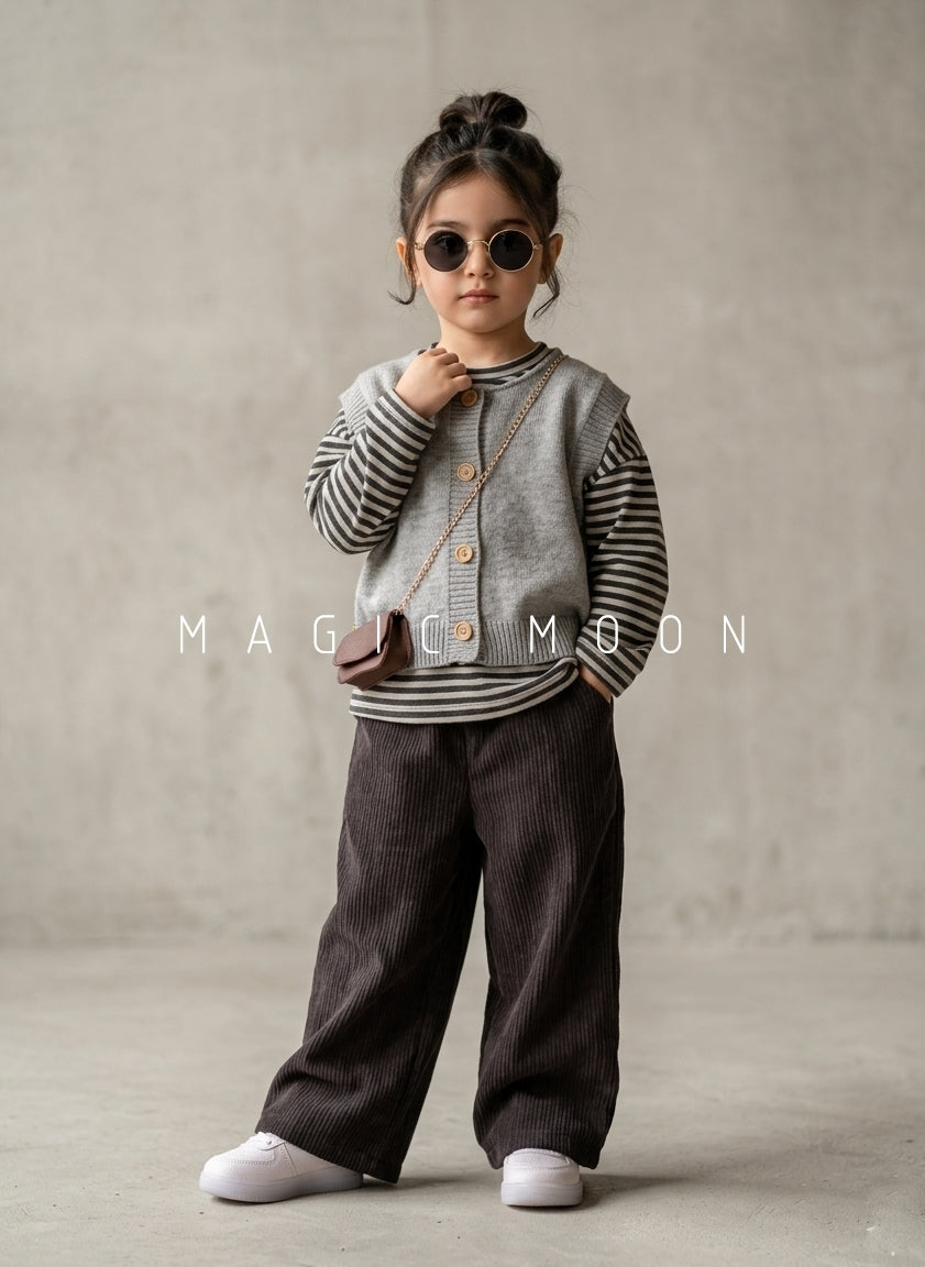 GST01 Girl's Full Sleeve Top, Vest with Attached Sling Bag and Wide Leg Pant Set