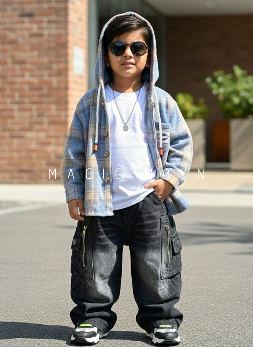 Unisex Check Hooded Shirt