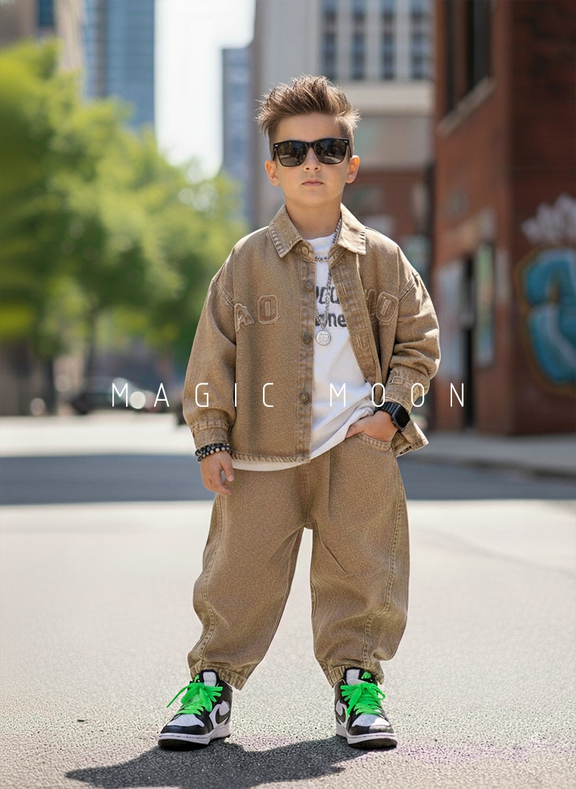 Unisex Full Sleeve Oversized Denim Jacket, Inner T Shirt and Pant Set