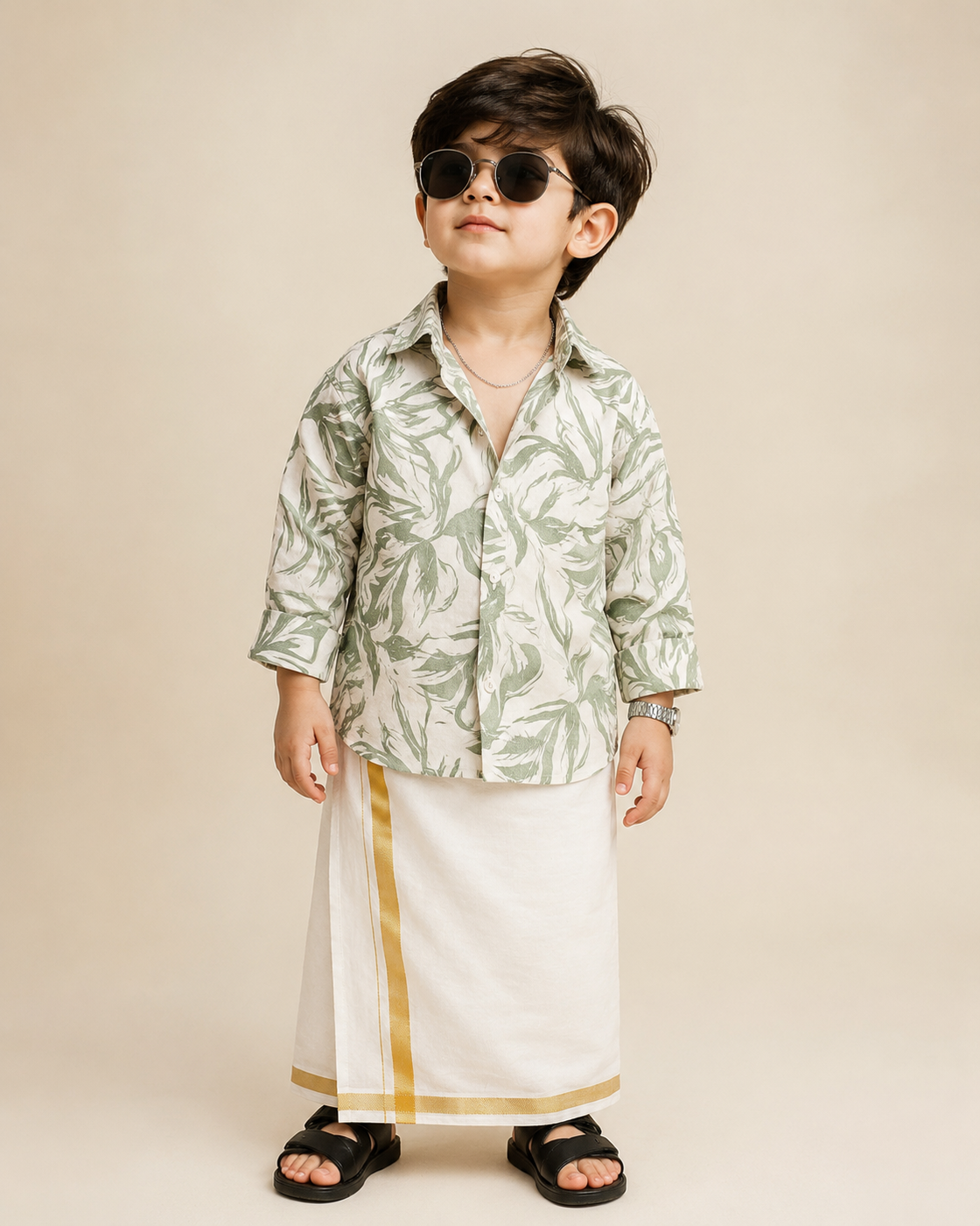 SHGMH05-02 Boys Full Sleeve Oversized Floral Print Shirt