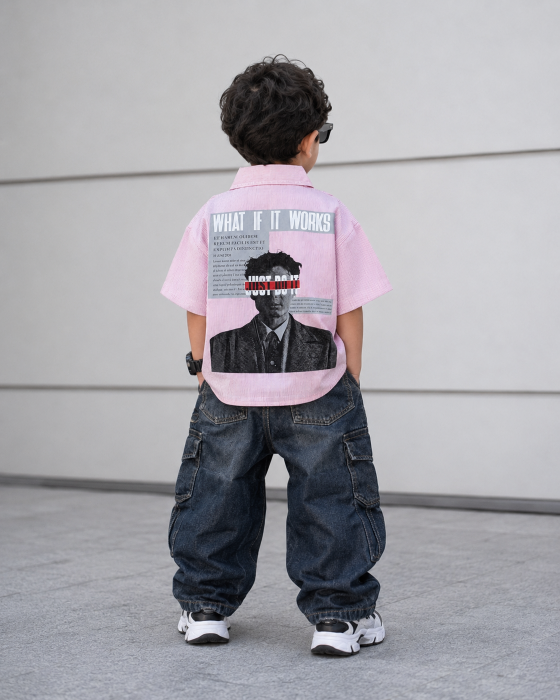 SHHS08 Boy's Half Sleeve Oversized Small Striped Back Printed Shirt