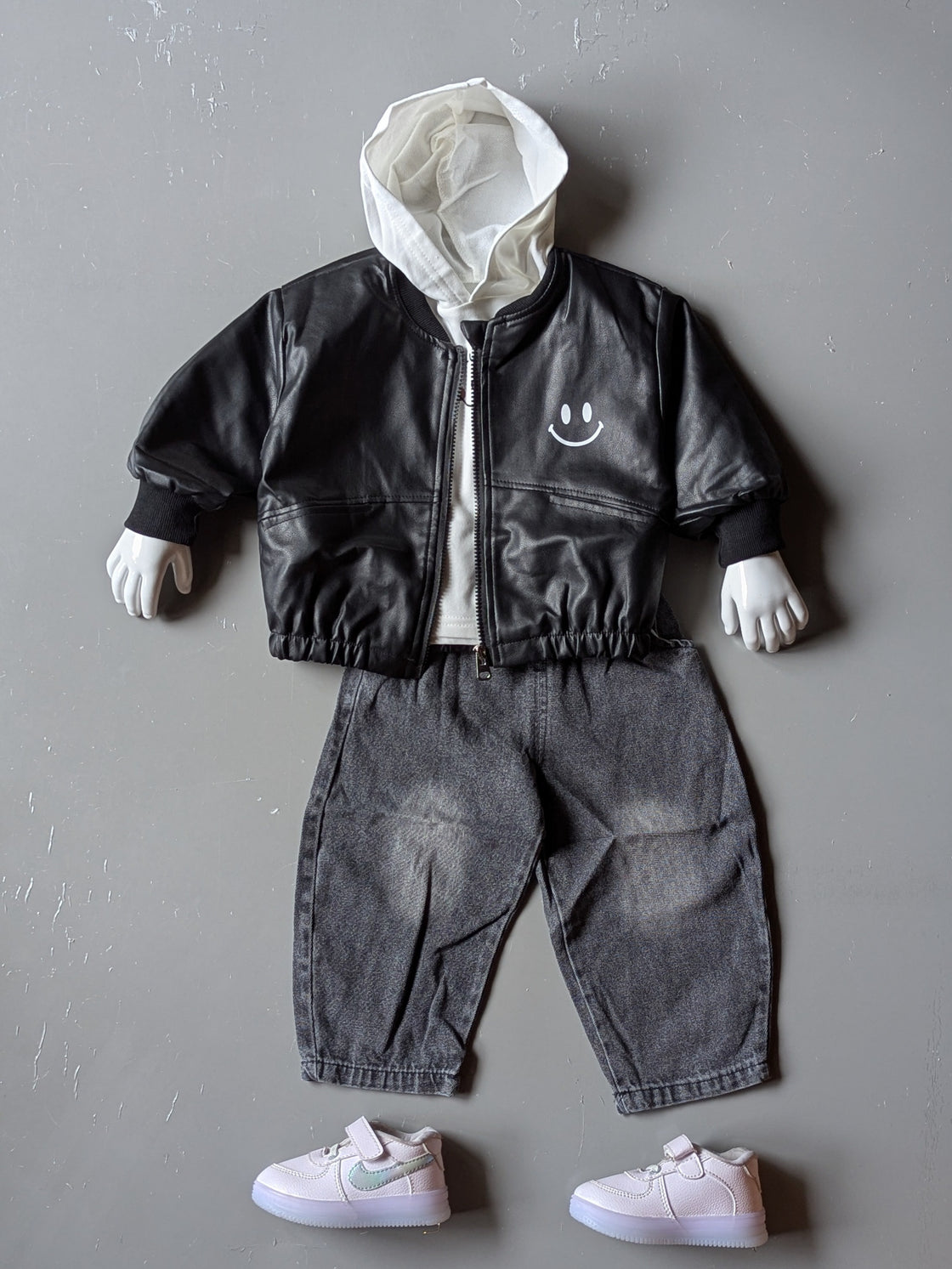 Unisex Full Sleeve Oversized Leather Jacket, Hooded Inner T Shirt and Pant Set