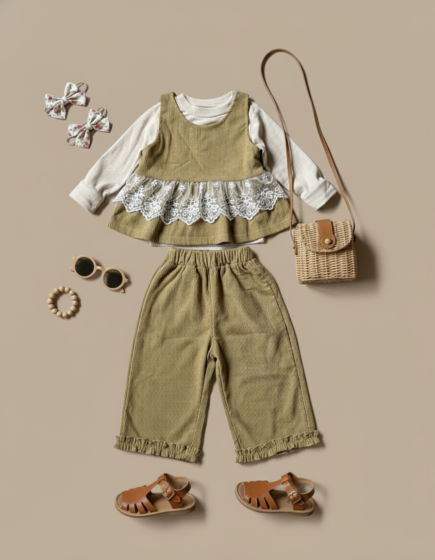 Full Sleeve Inner T Shirt, vest and Wide Leg Pant Set
