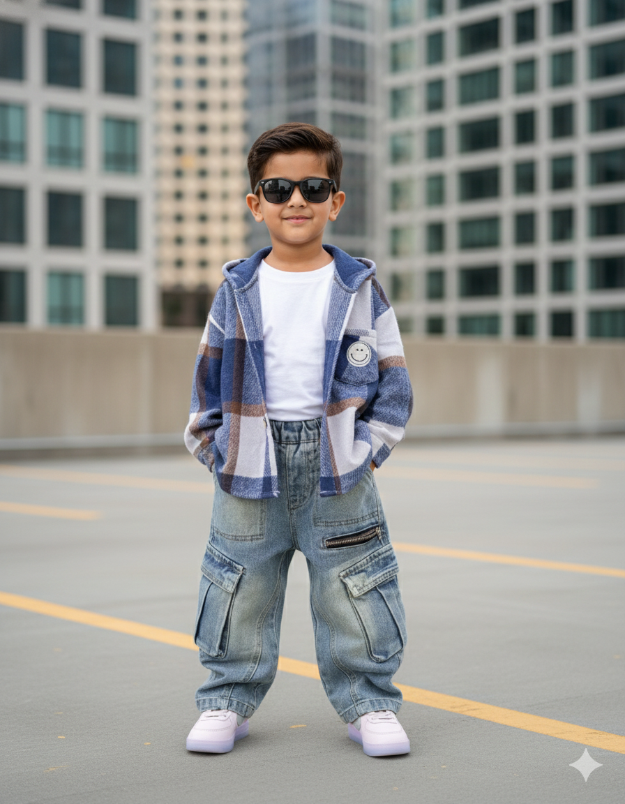 Unisex Check Hooded Shirt