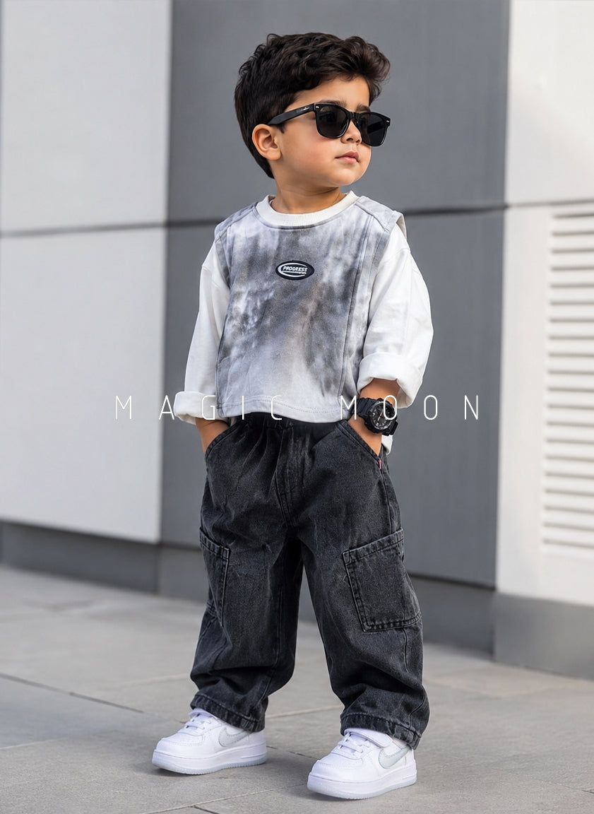 ST104 Unisex Full Sleeve Oversized T Shirt with Vest and Pant Set
