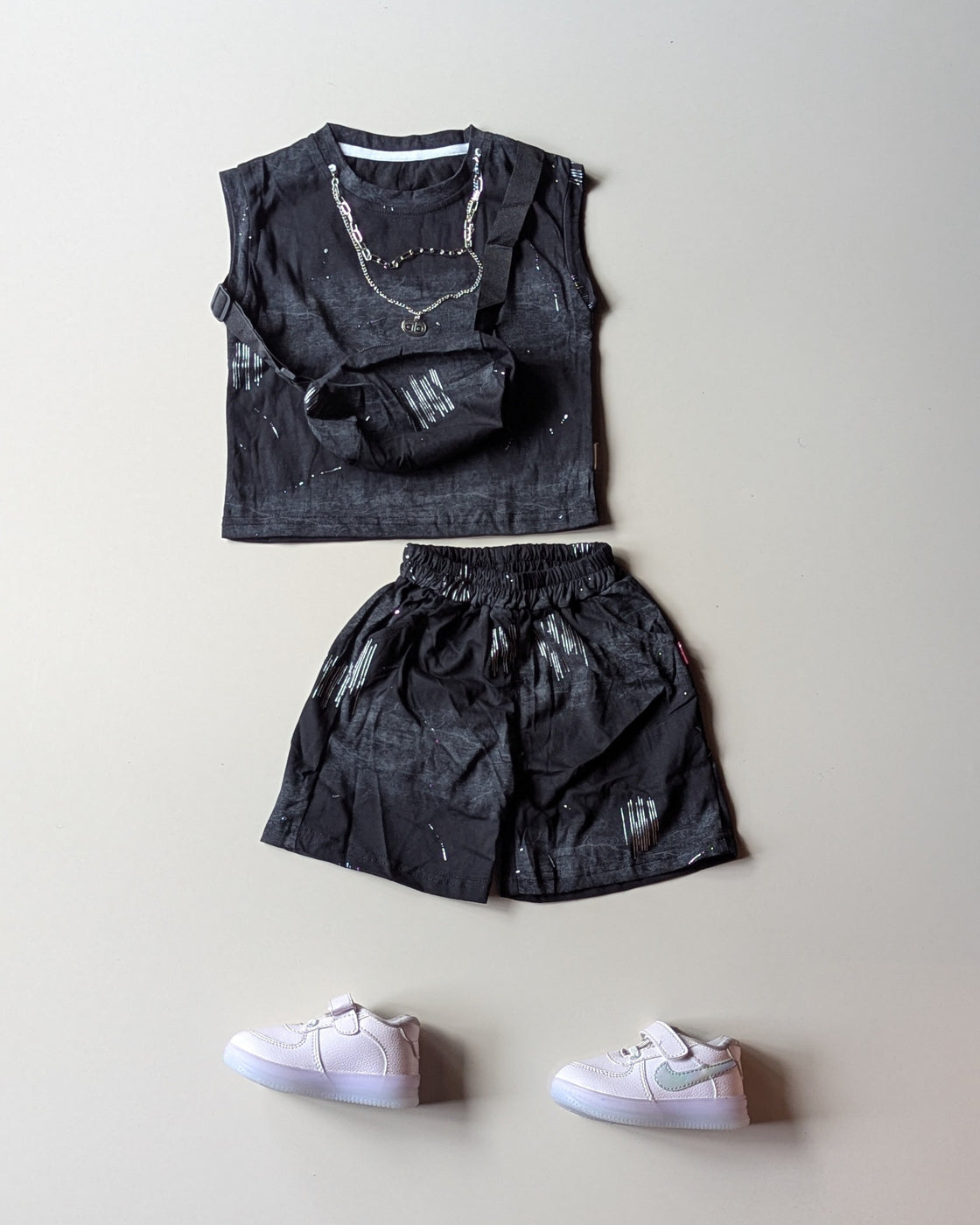 ST107 Unisex Sleeveless T Shirt with Attached Bag and Shorts Set