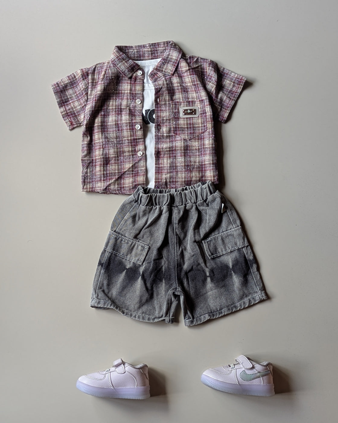 ST105 Unisex Half Sleeve Oversized Shirt with Inner T Shirt and Shorts Set