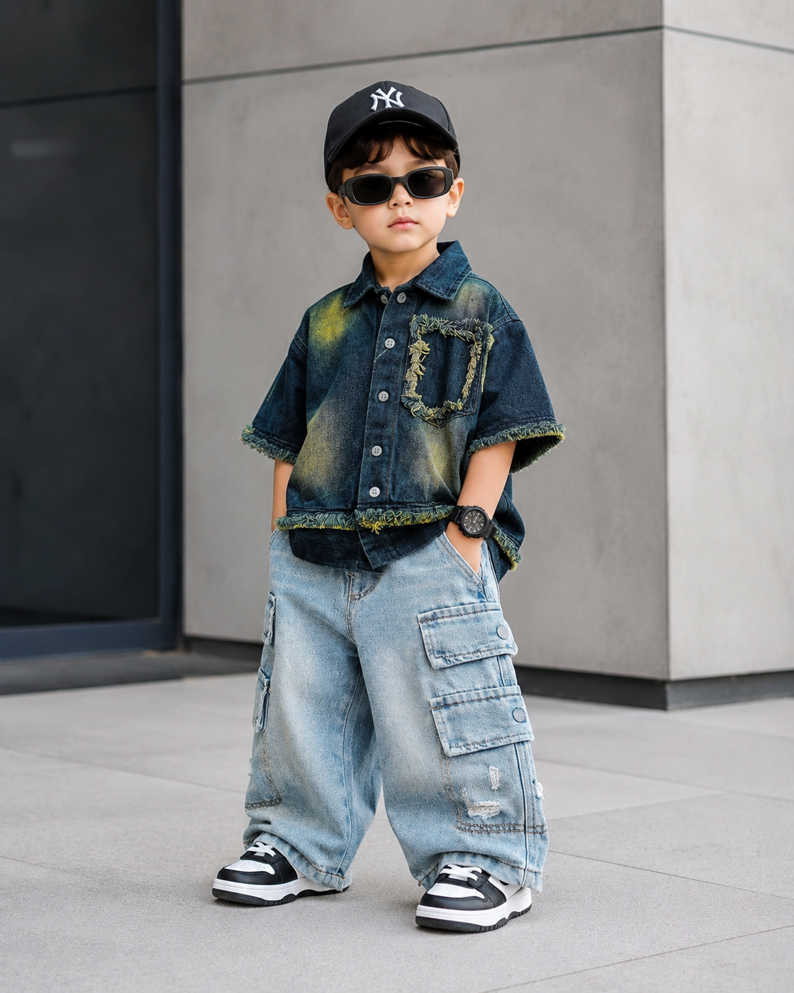 SHHS09 Boys Half Sleeve Oversized Denim Shirt
