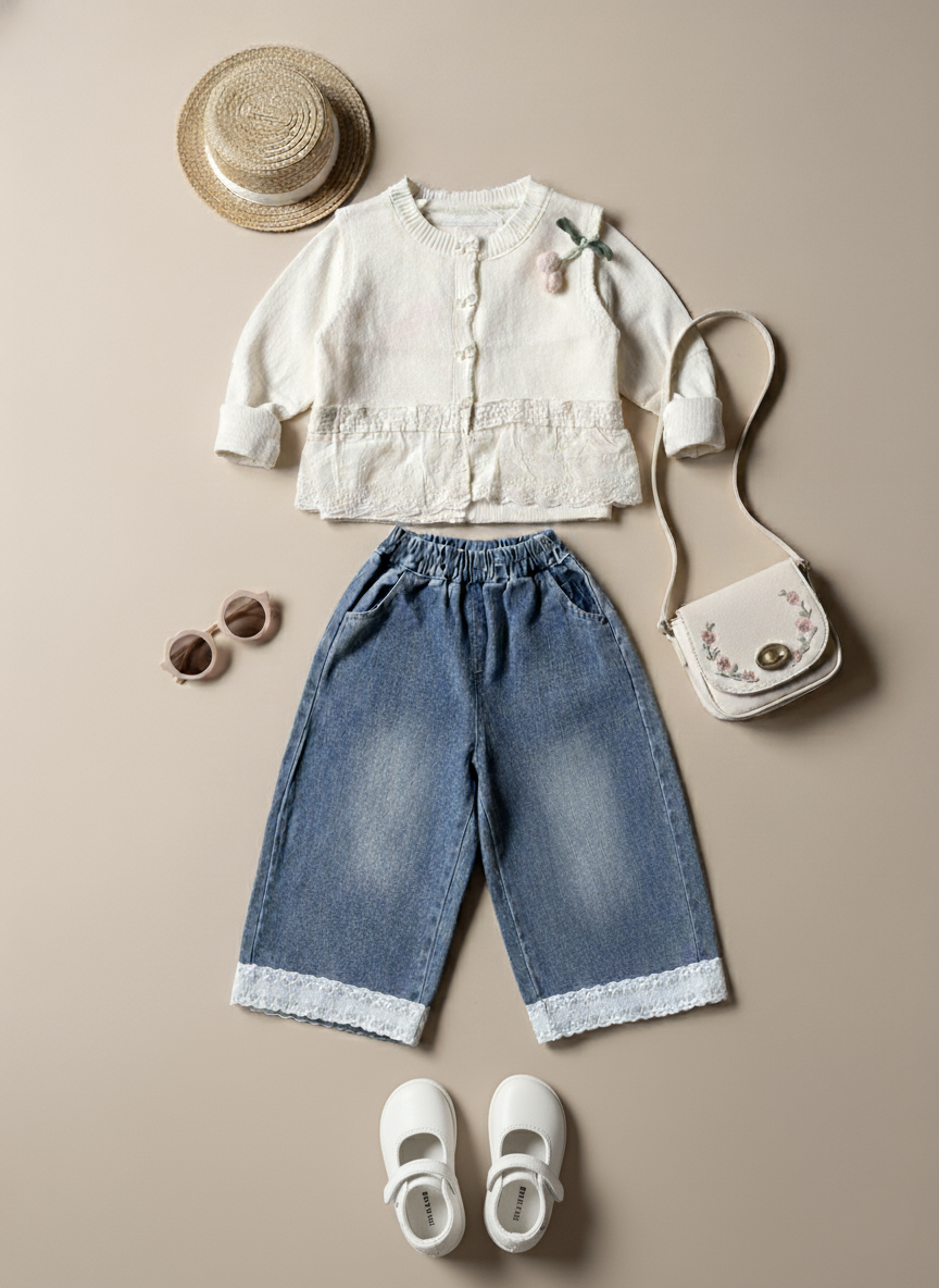 Full Sleeve Inner T Shirt,Vest and Wide Leg Pant Set