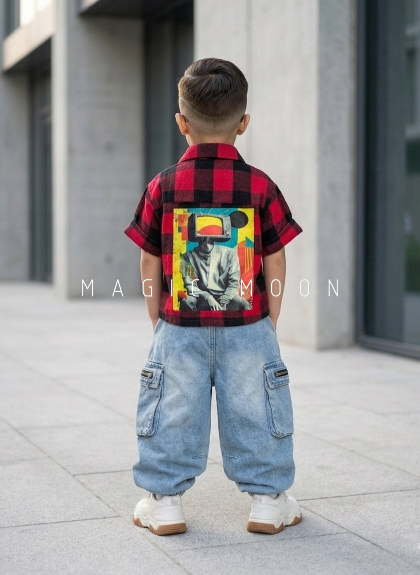 SHHS02 Boy's Half Sleeve Oversized Back Printed Shirt