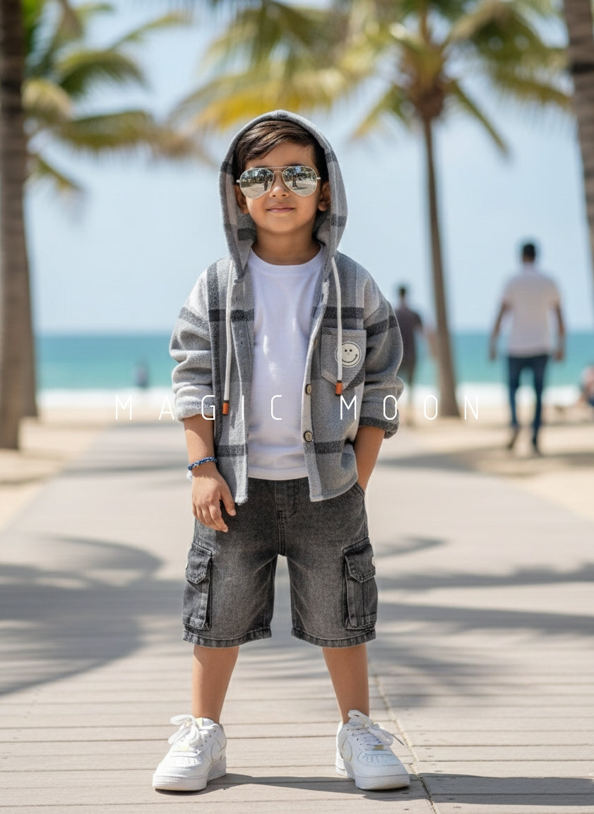 Unisex Check Hooded Shirt