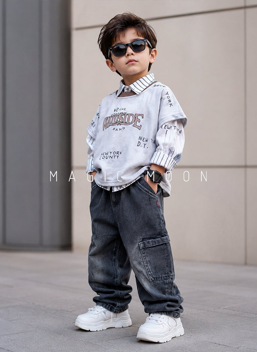 ST104 Unisex Full Sleeve Oversized Shirt with Vest and Pant Set