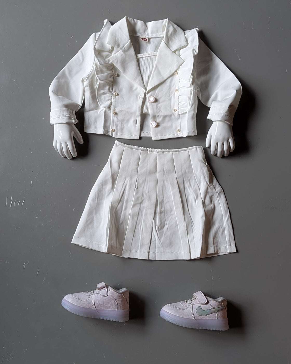Girl's Full Sleeve Blazer, Inner Vest and Skirt Set