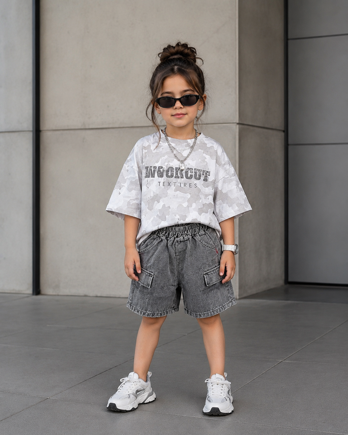 ST107 Unisex Half Sleeve Oversized T Shirt with Attached Chain and Shorts Set