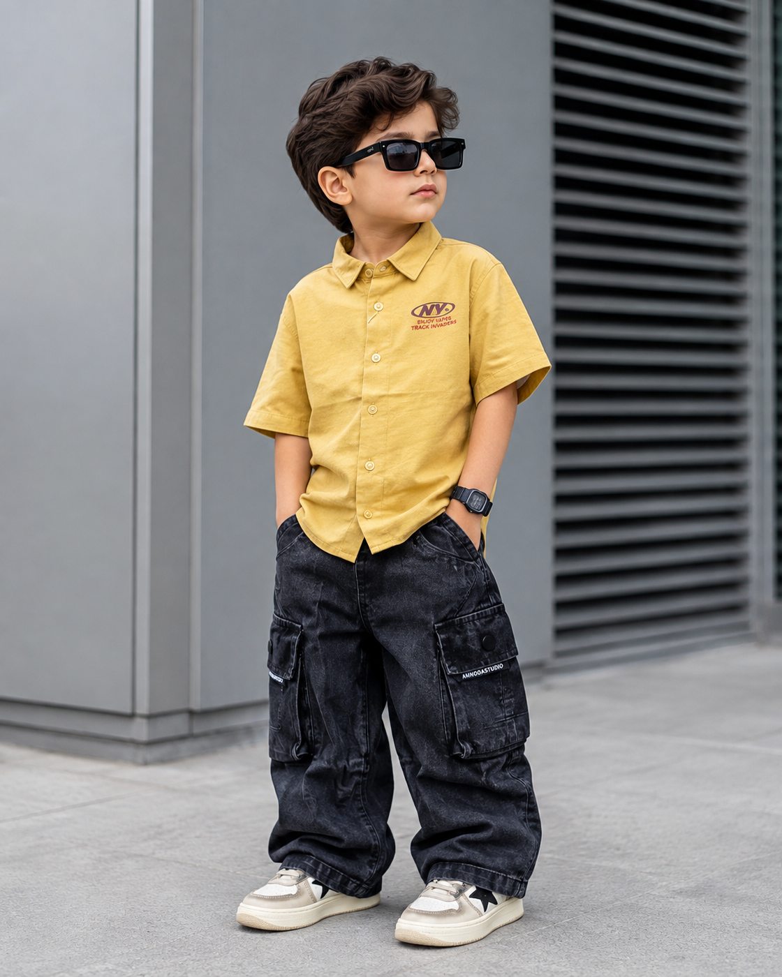 SHGMI02-01 Boys Half Sleeve Oversized Shirt