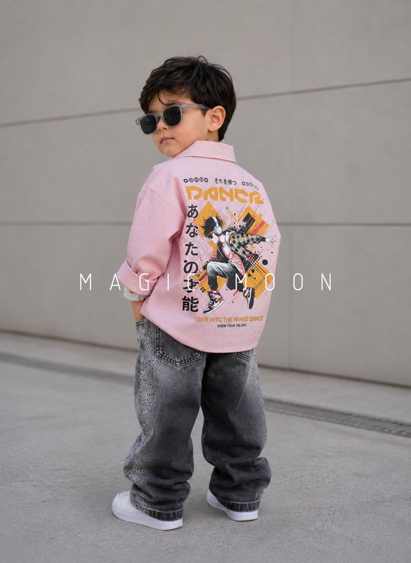 SHFS16 Boy's Full Sleeve Oversized Back Printed Shirt