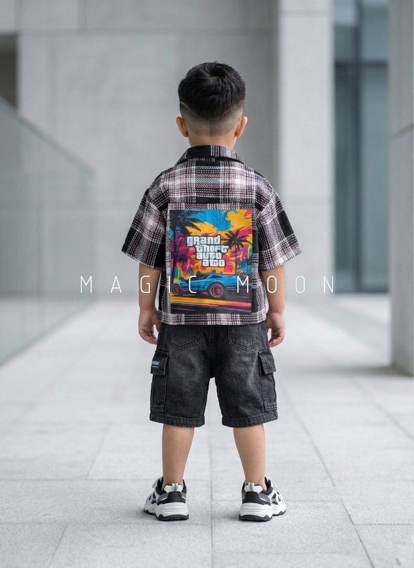 SHHS02 Boy's Half Sleeve Oversized Back Printed Shirt