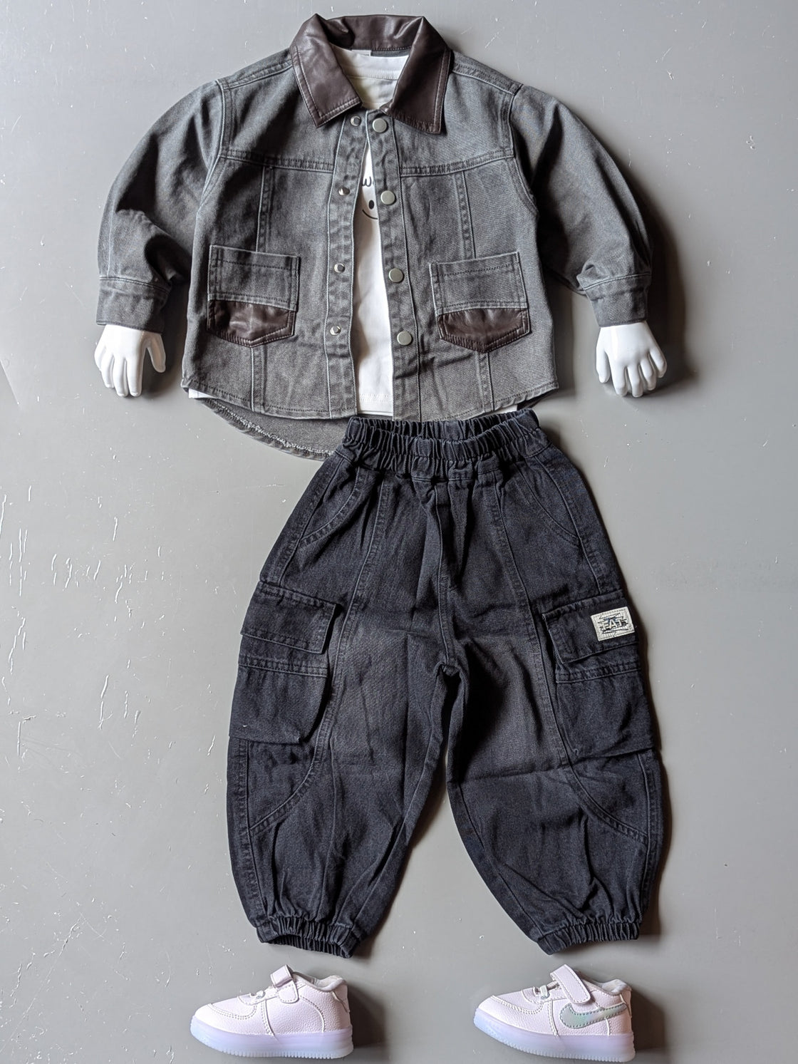 Unisex Full Sleeve Oversized Denim Jacket, Inner T Shirt and Pant Set