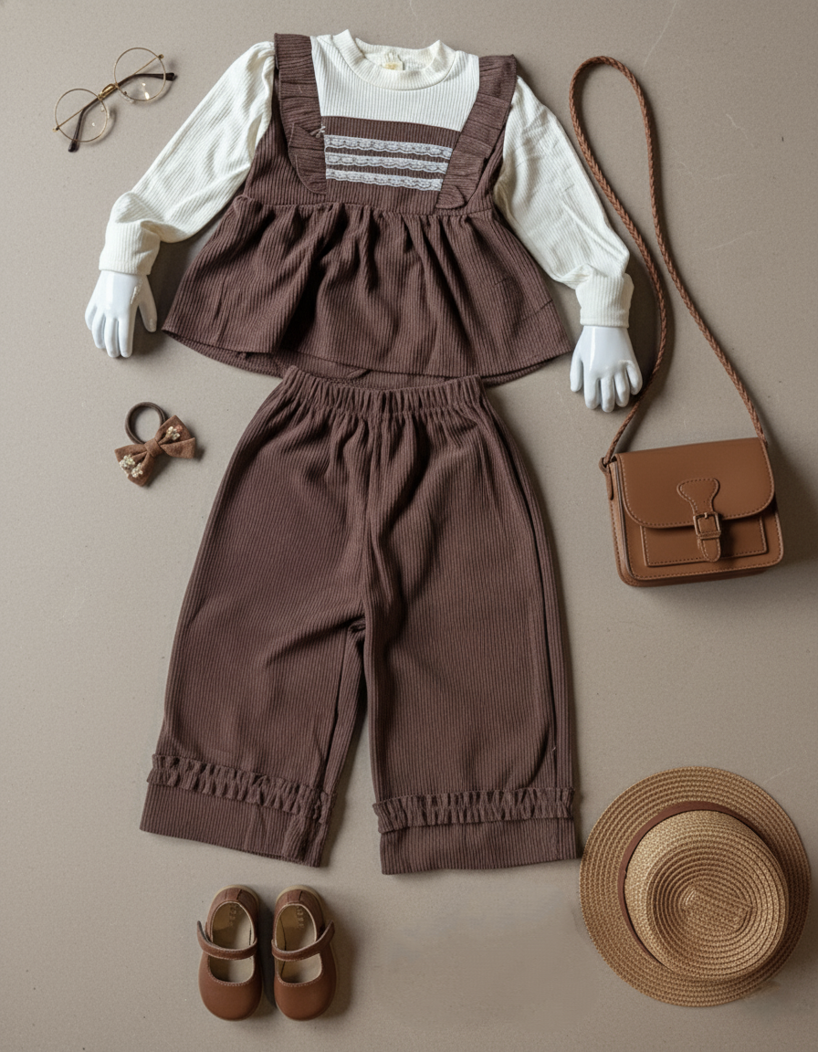 Full Sleeve Inner T Shirt, Vest and Wide Leg Pant Set