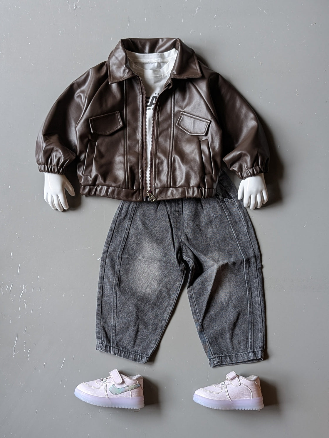 Unisex Full Sleeve Oversized Leather Jacket, Inner T Shirt and Pant Set