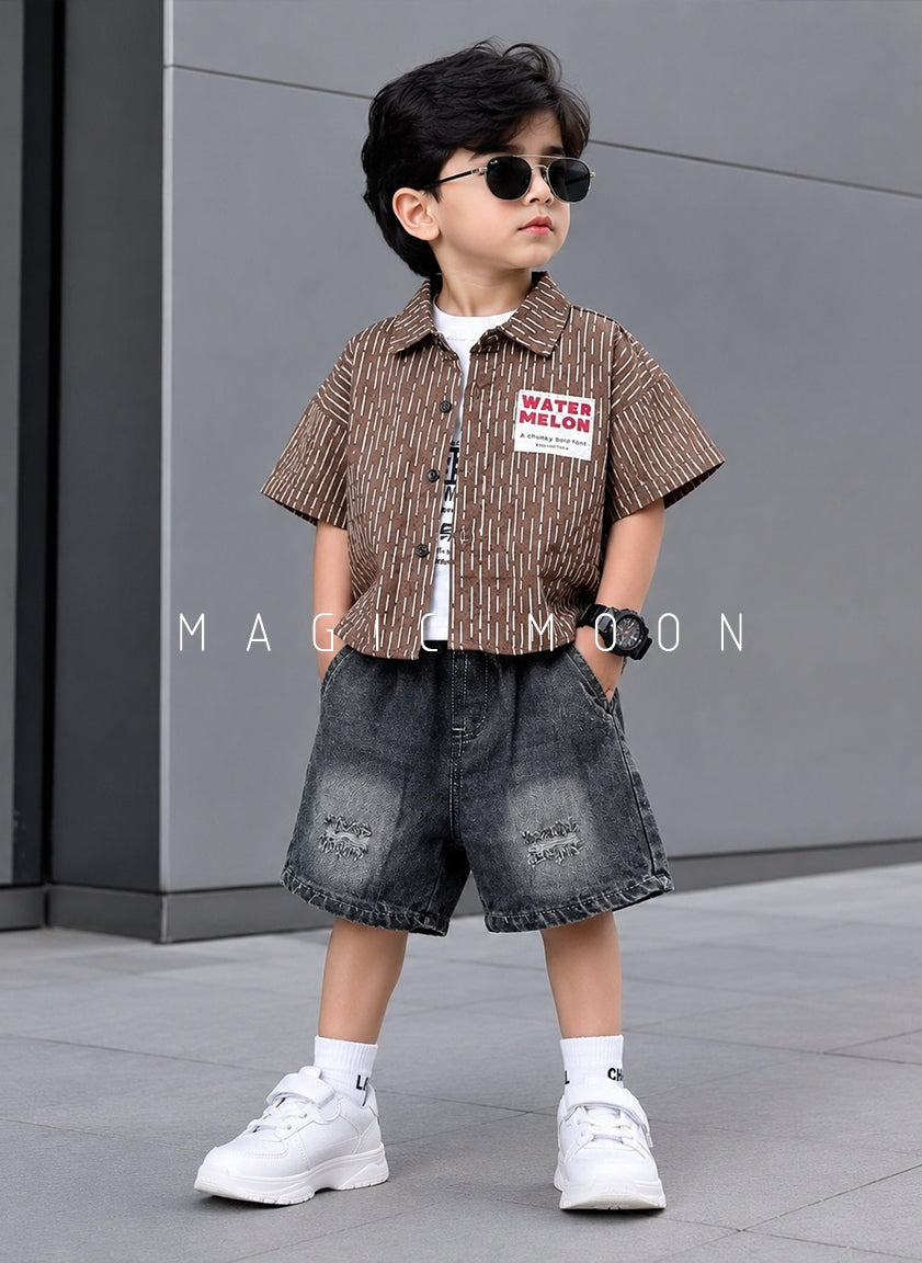 ST105 Unisex Half Sleeve Oversized Shirt with Inner T Shirt and Shorts Set