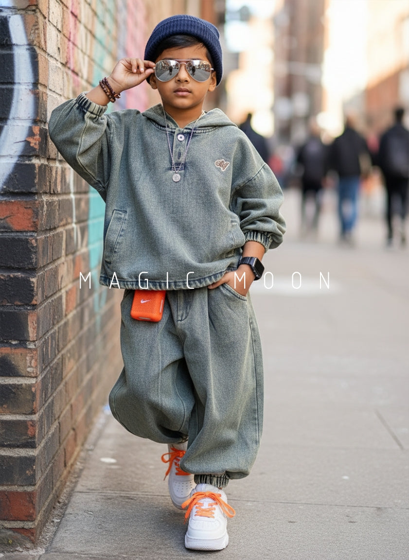 Unisex Full Sleeve Oversized Denim Hoody and Pant Set