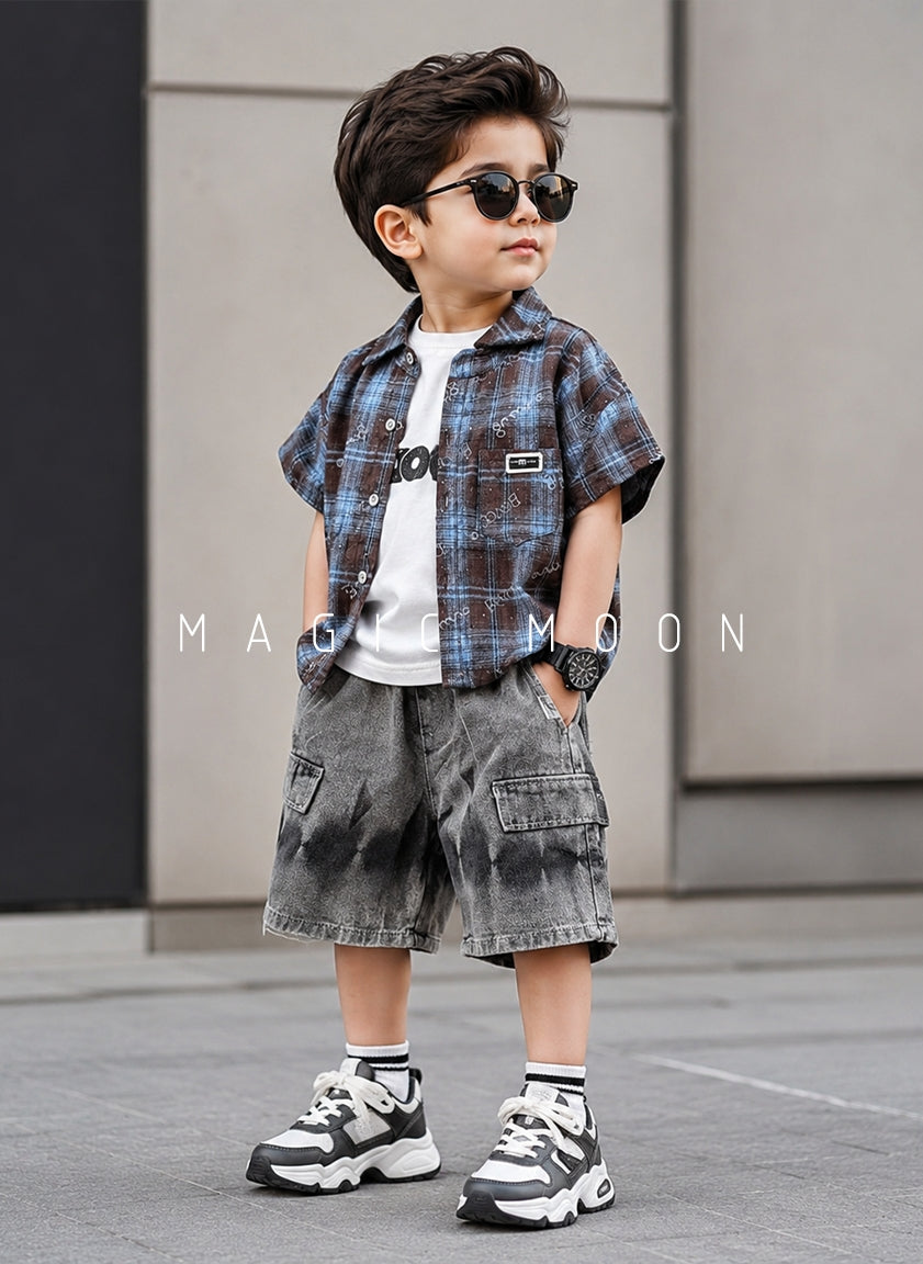 ST105 Unisex Half Sleeve Oversized Shirt with Inner T Shirt and Shorts Set