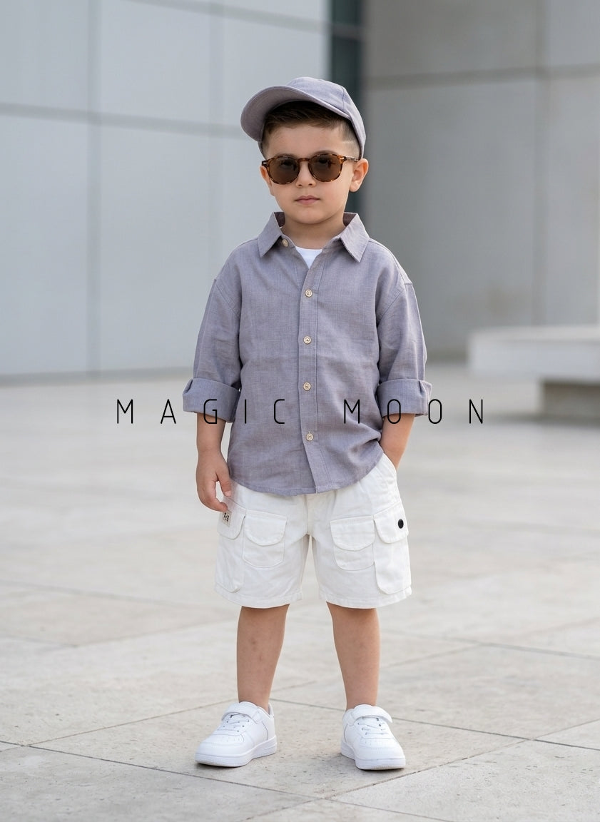 SHFS08 Boy's Full Sleeve Oversized Solid Colour Shirt