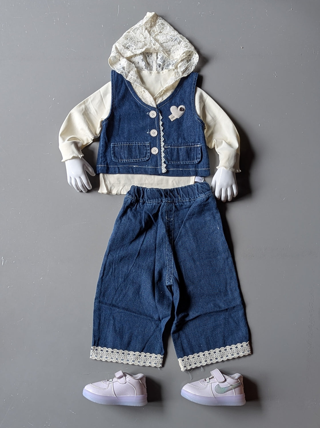 Full Sleeve Hoody with Denim Vest and Pant Set