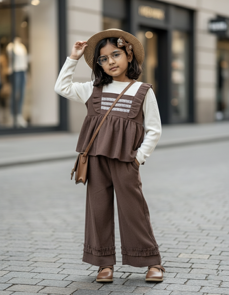 Full Sleeve Inner T Shirt, Vest and Wide Leg Pant Set
