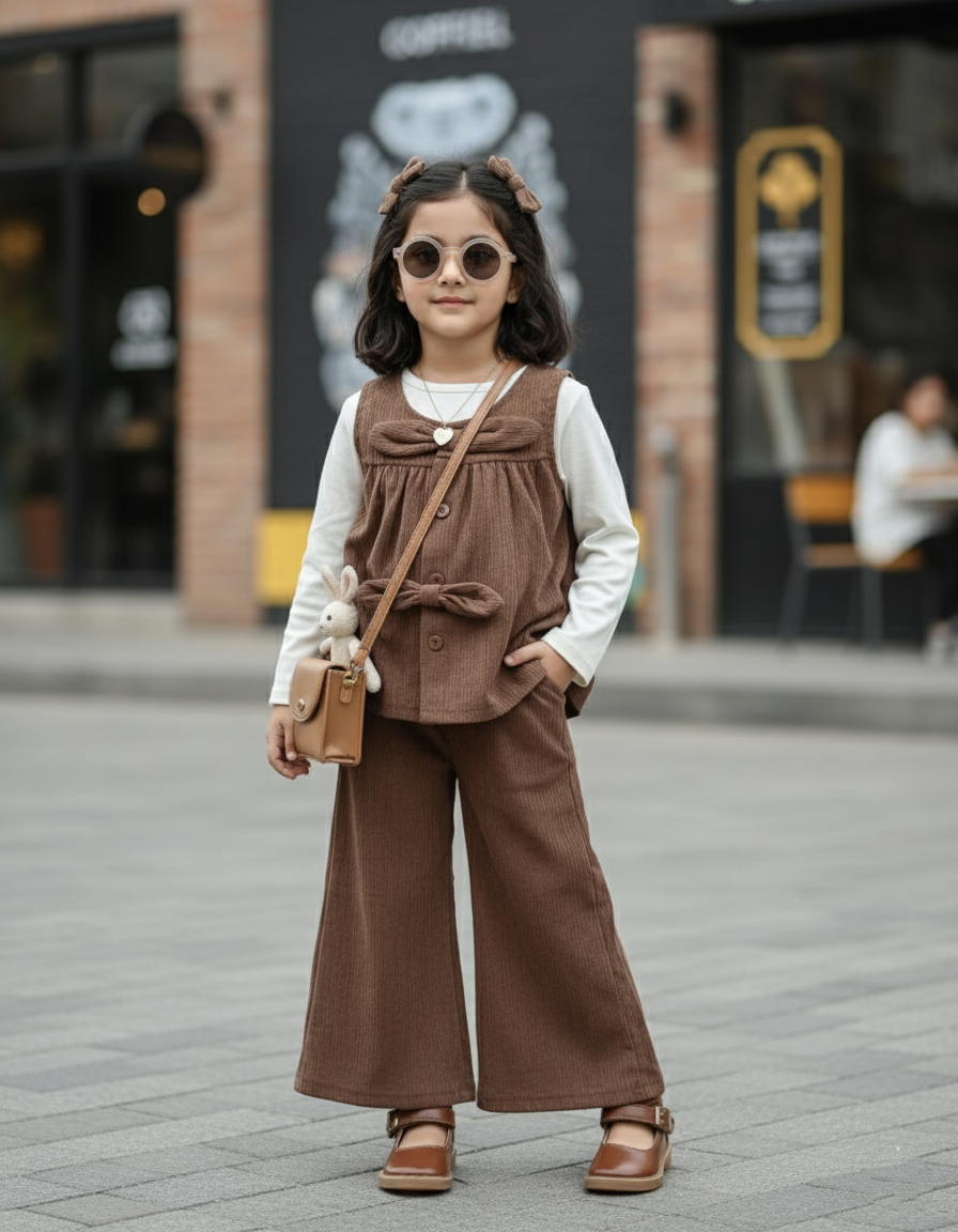 Full Sleeve T Shirt, Vest and Wide Leg Pant Set