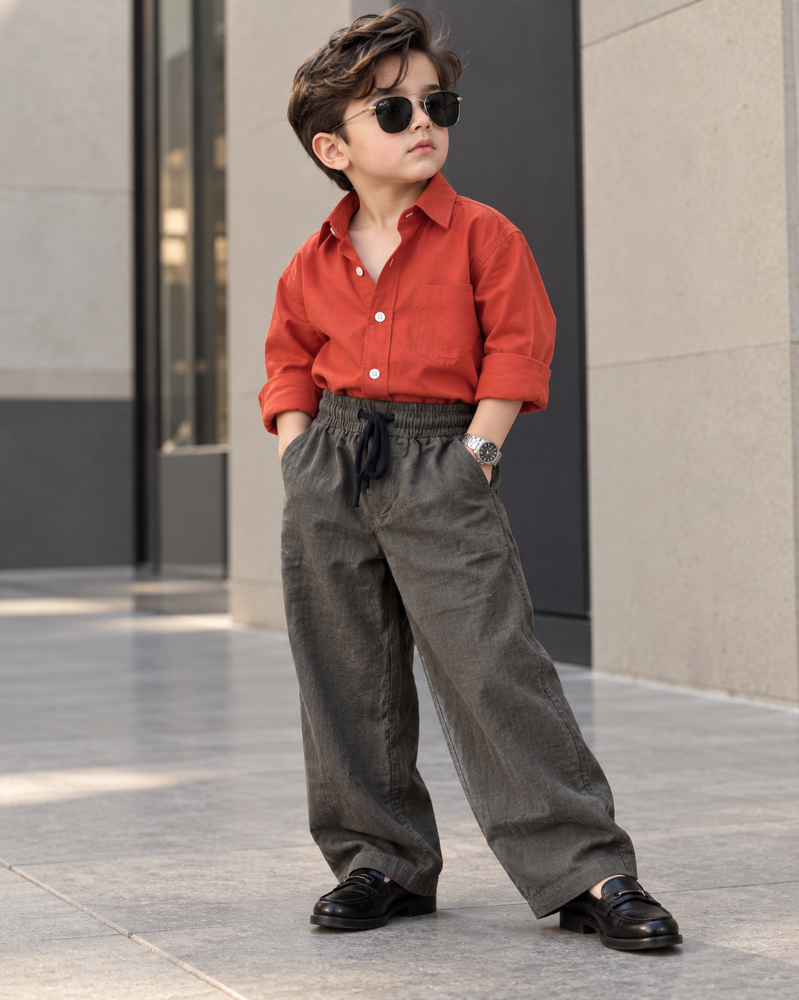 SHDMW01-02 Boys Full Sleeve Oversized Solid Colour Shirt