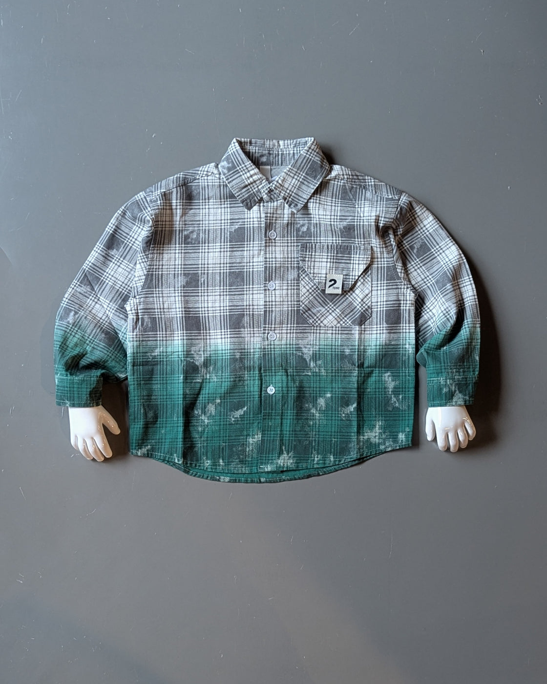 Unisex Full Sleeve Check and Hem Printed Oversized Shirt