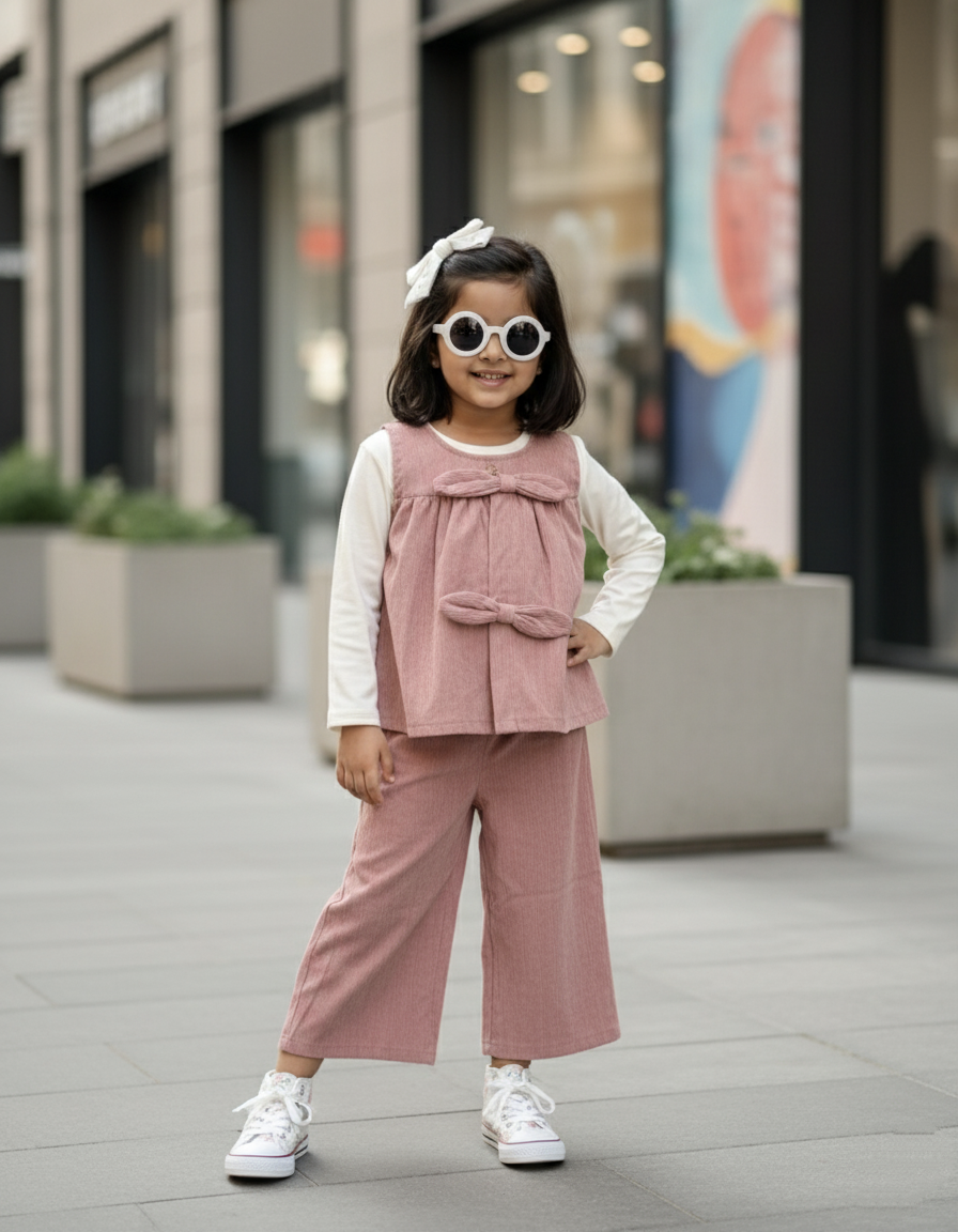 Full Sleeve Inner T Shirt, Vest and Wide Leg Pant Set
