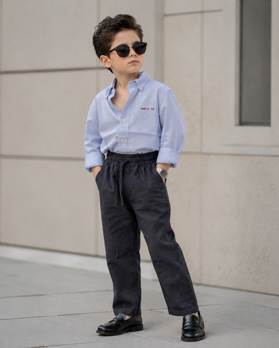 SHGME01-003 Boys Full Sleeve Oversized Striped Shirt (Big)