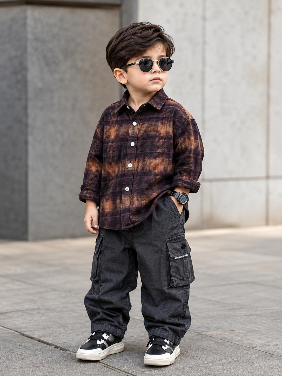 SHGMU02-01 Boys Full Sleeve Oversized Check Shirt