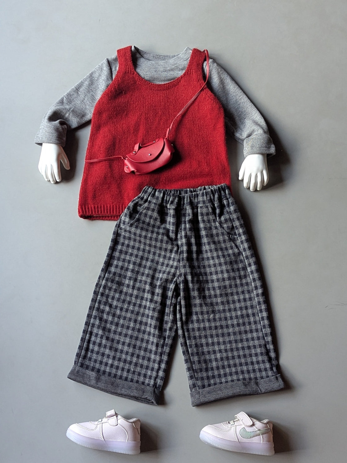 GST01 Girl's Full Sleeve Top, Vest with Attached Sling Bag and Wide Leg Pant Set