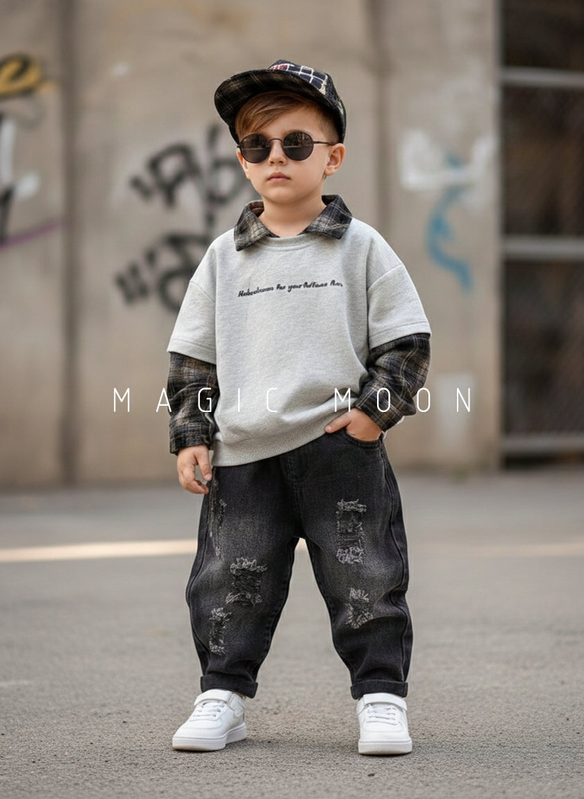 Unisex Full Sleeve Oversized Layered Look Polo T Shirt