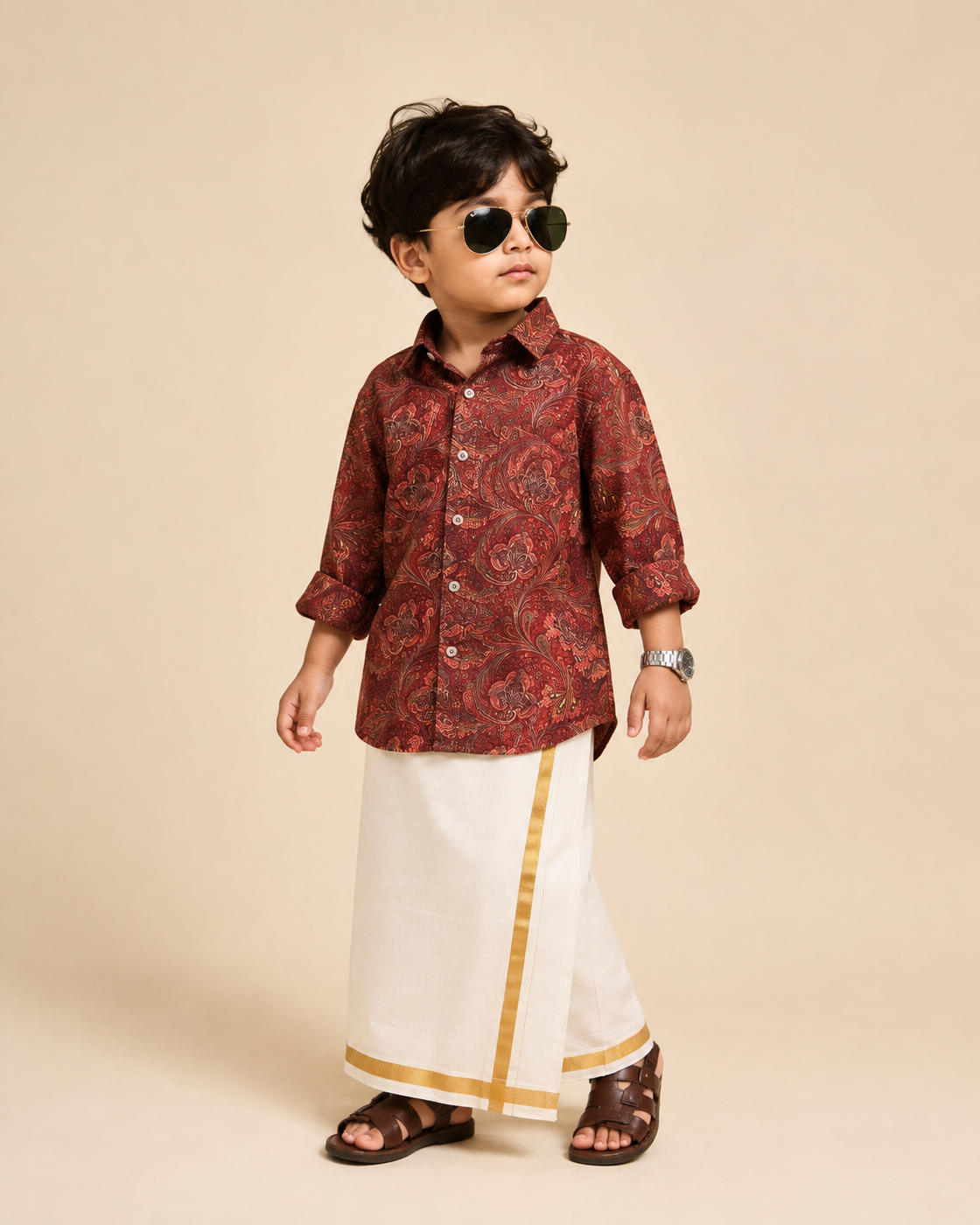 SHFS28 Boys Full Sleeve Oversized Floral Print Shirt