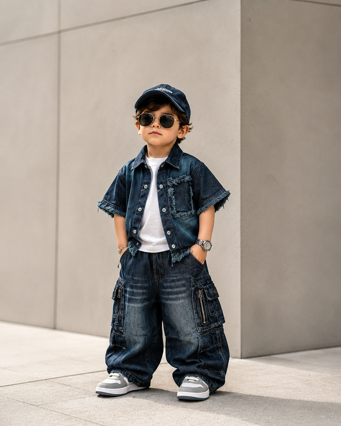 SHHS09 Boys Half Sleeve Oversized Denim Shirt