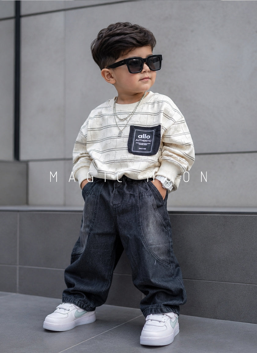 ST104 Unisex Full Sleeve Oversized T Shirt with Attached Chain and Pant Set
