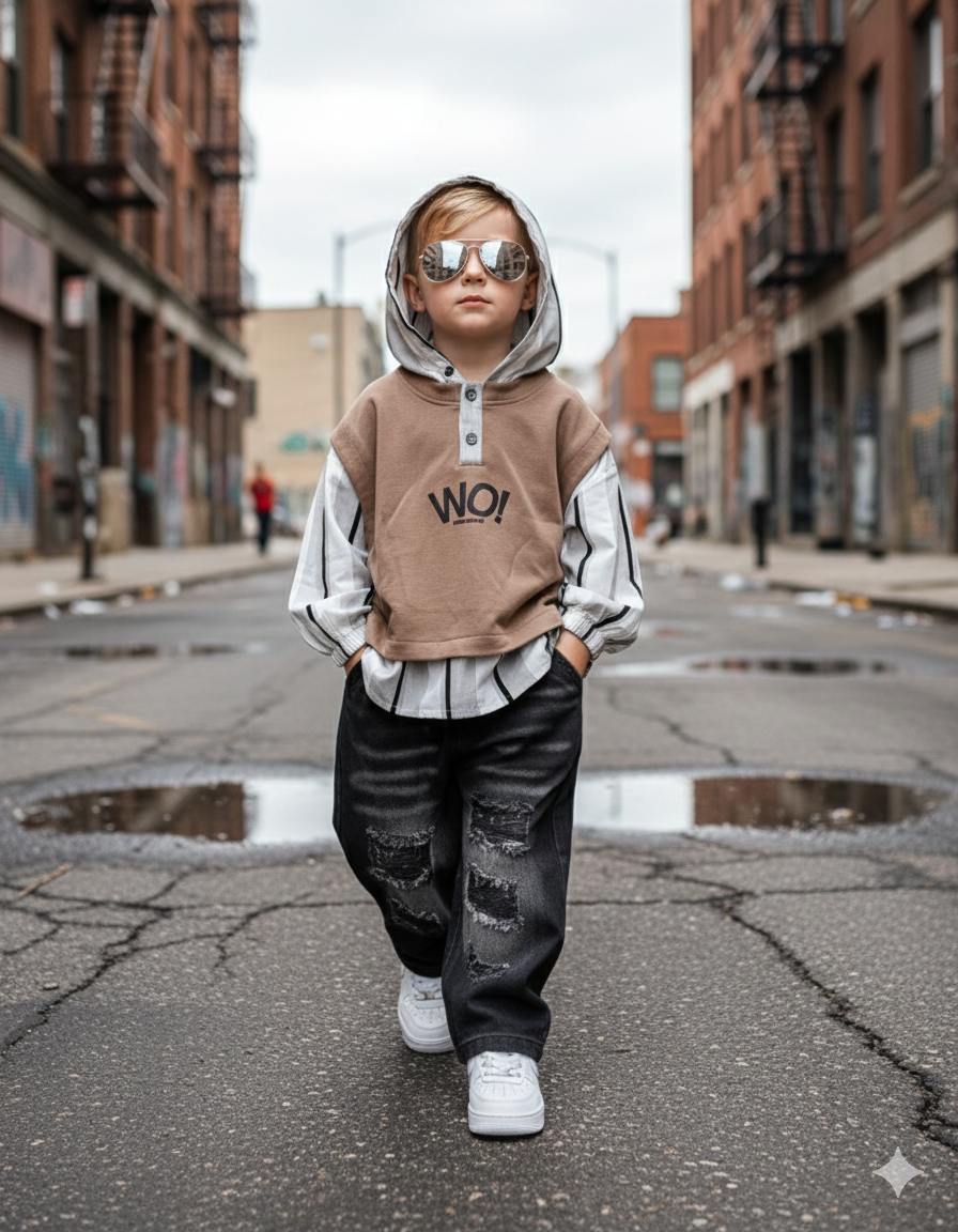 Unisex Full Sleeve Layered Look Oversized Hoody