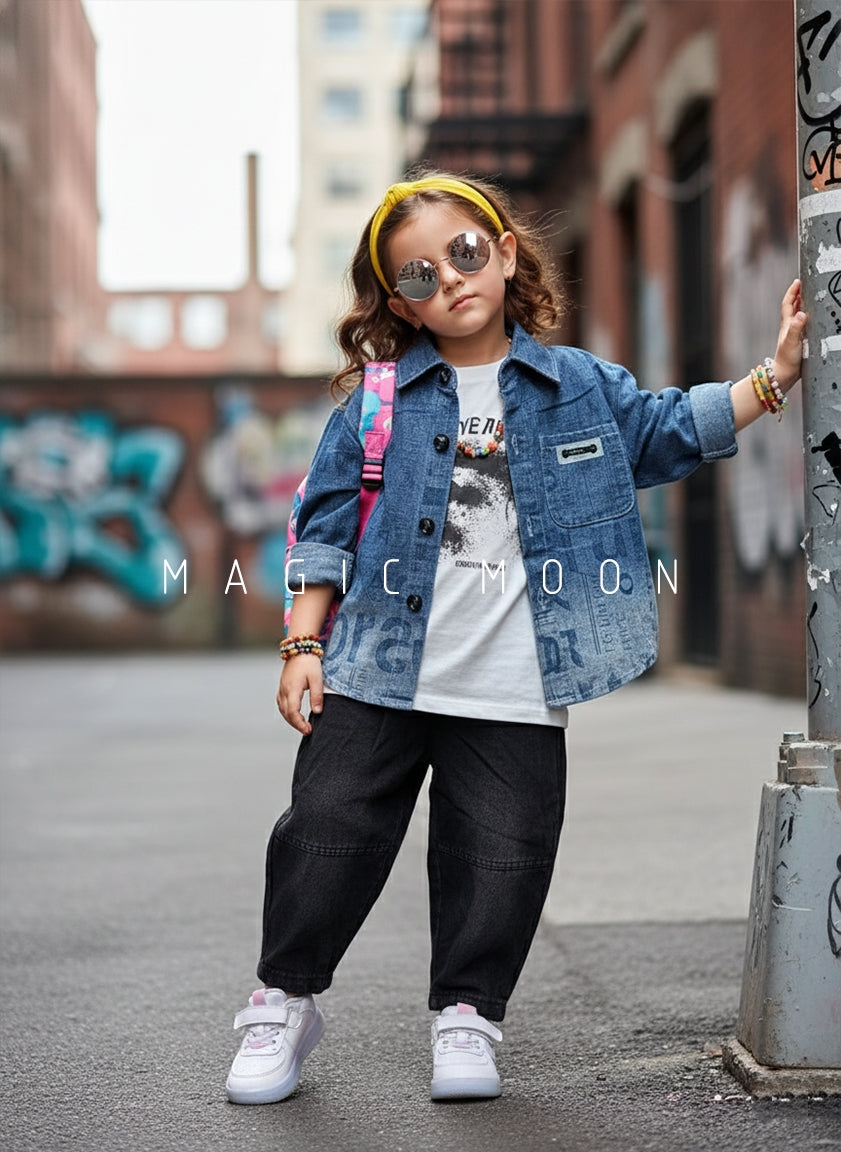 Unisex Full Sleeve Oversized Denim Shirt, Inner T Shirt and Pant size